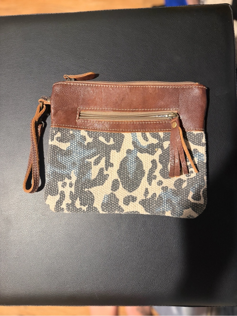 Brown Leopard-Print Wristlet Clutch